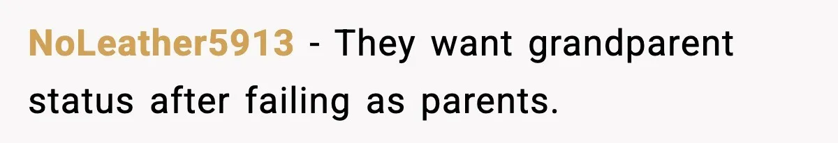 NoLeather5913 - They want grandparent status after failing as parents.