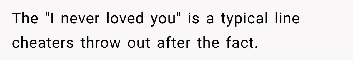 The "I never loved you" is a typical line cheaters throw out after the fact.