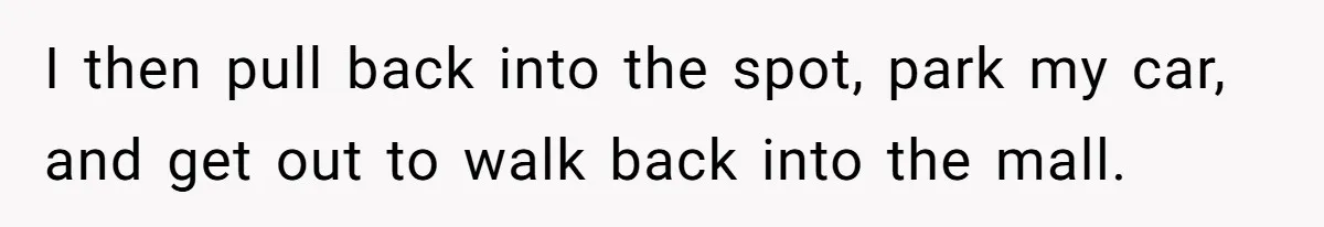 Impatient Driver Keeps Honking At Family Loading Kids, So Dad Teaches Her A Clever Parking Lesson I then pull back into the spot, park my car, and get out to walk back into the mall.