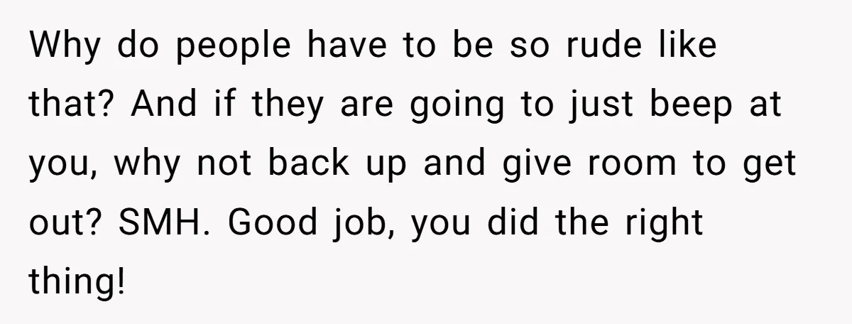 Impatient Driver Keeps Honking At Family Loading Kids, So Dad Teaches Her A Clever Parking Lesson Why do people have to be so rude like that? And if they are going to just beep at you, why not back up and give room to get out?...