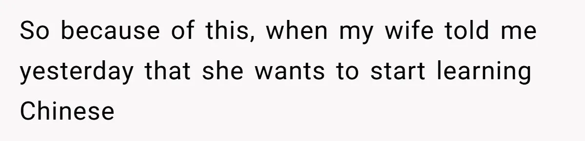 So because of this, when my wife told me yesterday that she wants to start learning Chinese