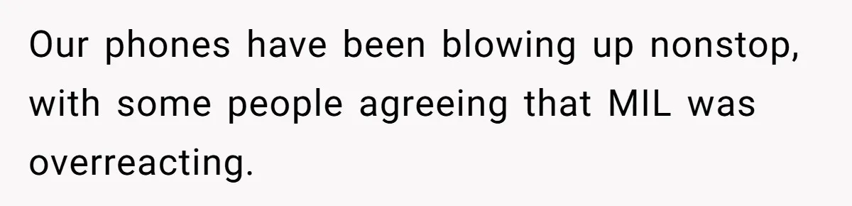 Our phones have been blowing up nonstop, with some people agreeing that MIL was overreacting.