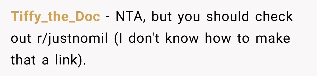 Tiffy_the_Doc − NTA, but you should check out r/justnomil (I don't know how to make that a link).