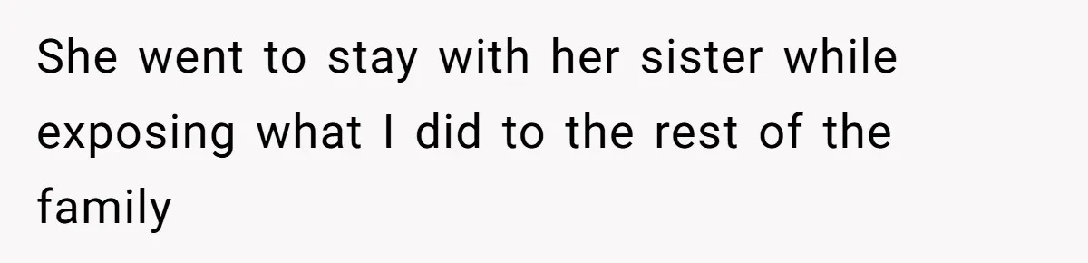 She went to stay with her sister while exposing what I did to the rest of the family