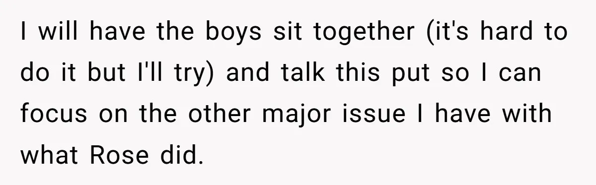 I will have the boys sit together (it's hard to do it but I'll try) and talk this put so I can focus on the other major issue I have...