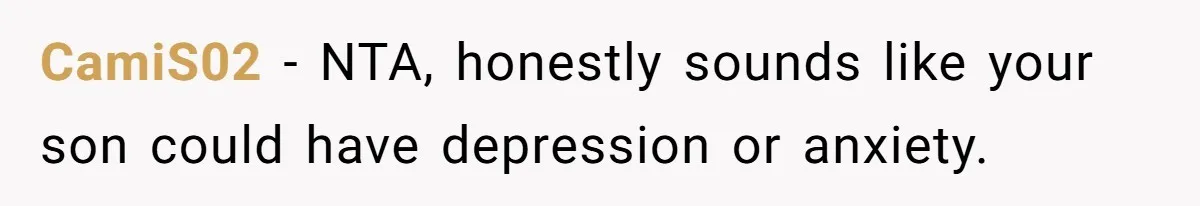 CamiS02 − NTA, honestly sounds like your son could have depression or anxiety.