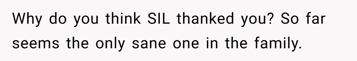 Why do you think SIL thanked you? So far seems the only sane one in the family.