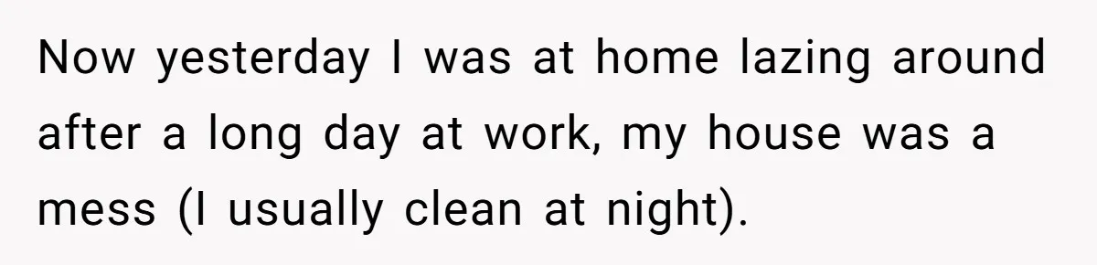 Now yesterday I was at home lazing around after a long day at work, my house was a mess (I usually clean at night).