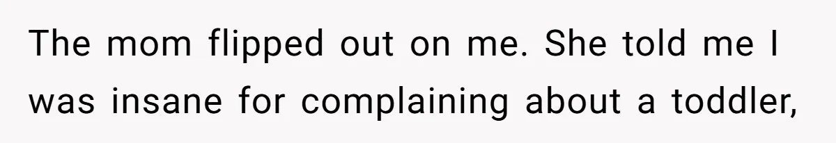 The mom flipped out on me. She told me I was insane for complaining about a toddler,