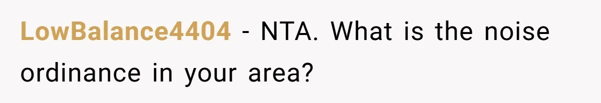 LowBalance4404 − NTA. What is the noise ordinance in your area?