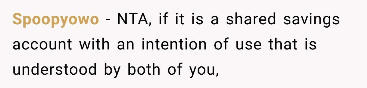 Spoopyowo − NTA, if it is a shared savings account with an intention of use that is understood by both of you,