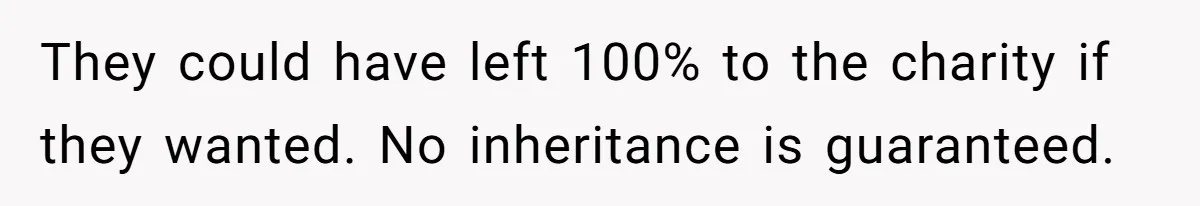 They could have left 100% to the charity if they wanted. No inheritance is guaranteed.