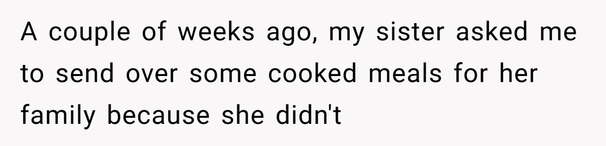 A couple of weeks ago, my sister asked me to send over some cooked meals for her family because she didn't