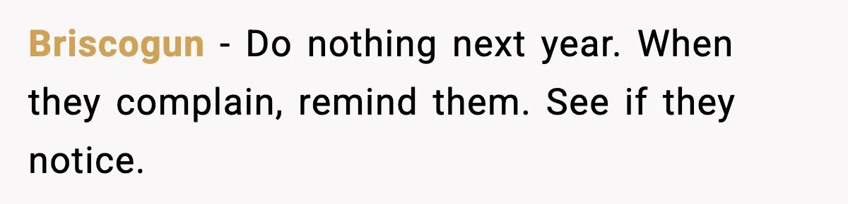 Briscogun - Do nothing next year. When they complain, remind them. See if they notice.