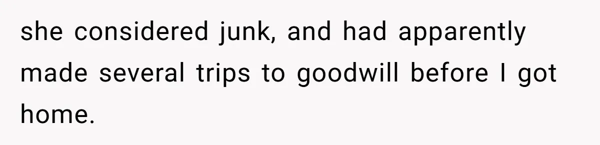 Woman Kicks Out Her Mother-In-Law After She “Tidies” The House A Little Too Much she considered junk, and had apparently made several trips to goodwill before I got home.