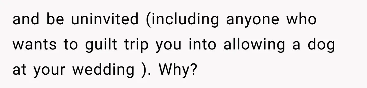Man Can’t Believe His Family Calls Him Heartless For Choosing His Allergic Bride Over A Dog and be uninvited (including anyone who wants to guilt trip you into allowing a dog at your wedding ). Why?