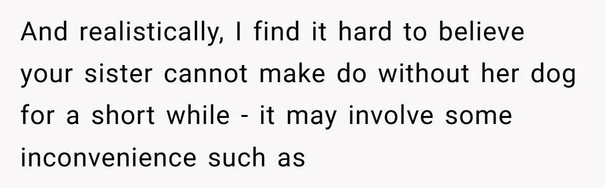 Man Can’t Believe His Family Calls Him Heartless For Choosing His Allergic Bride Over A Dog And realistically, I find it hard to believe your sister cannot make do without her dog for a short while - it may involve some inconvenience such as