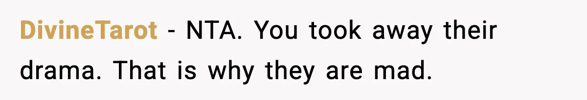 DivineTarot - NTA. You took away their drama. That is why they are mad.