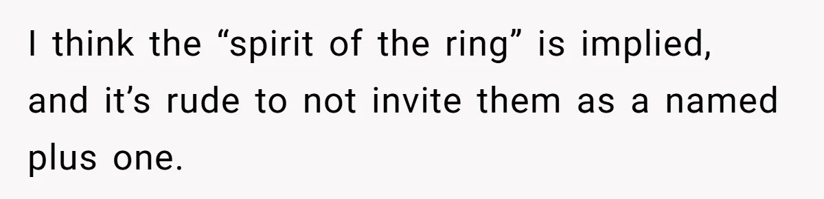 I think the “spirit of the ring” is implied, and it’s rude to not invite them as a named plus one.