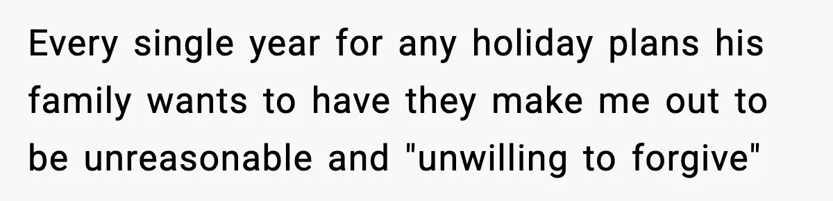 Woman Walks Out of Christmas When Husband’s Brother Shows Up Uninvited Every single year for any holiday plans his family wants to have they make me out to be unreasonable and "unwilling to forgive"