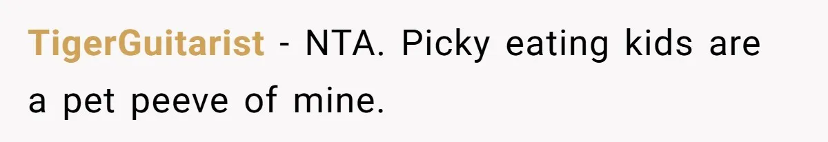 TigerGuitarist − NTA. Picky eating kids are a pet peeve of mine.