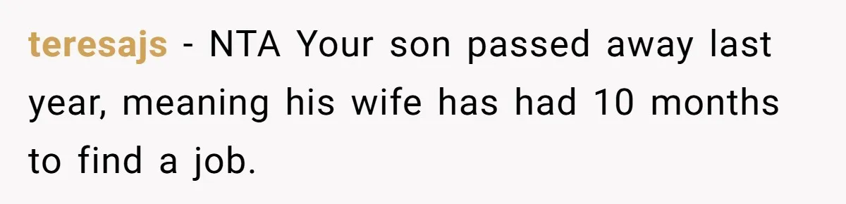 teresajs − NTA Your son passed away last year, meaning his wife has had 10 months to find a job.