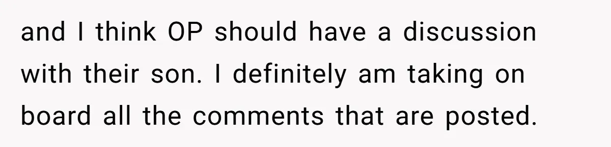 and I think OP should have a discussion with their son. I definitely am taking on board all the comments that are posted.