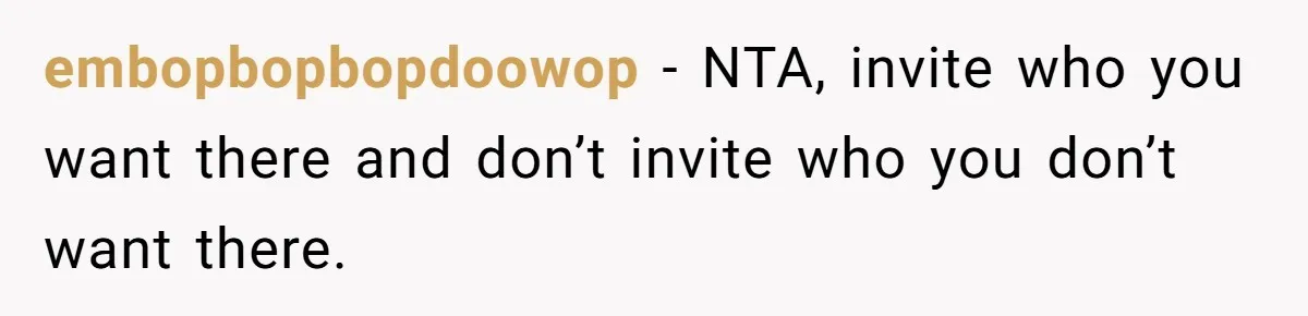 embopbopbopdoowop − NTA, invite who you want there and don’t invite who you don’t want there.