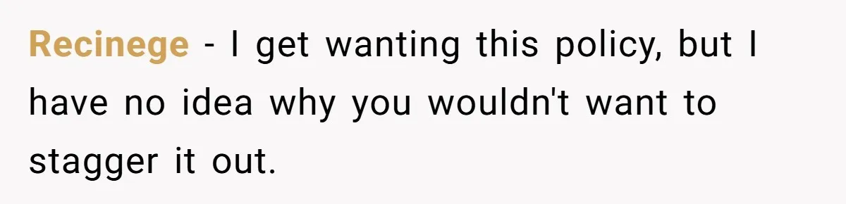 New CEO Imposes Strict Early Hours Policy, Which Ironically Lasts Only 2 Weeks Recinege − I get wanting this policy, but I have no idea why you wouldn't want to stagger it out.