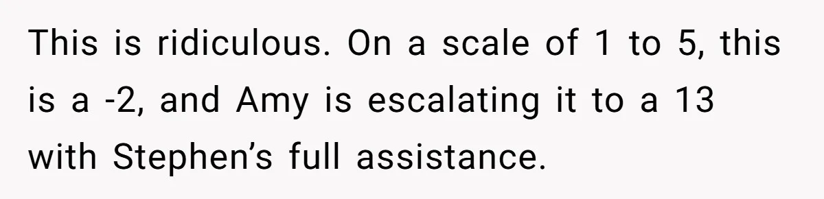 Man Accused Of Stealing Birthday Cake Slice After Accepting What He Was Offered This is ridiculous. On a scale of 1 to 5, this is a -2, and Amy is escalating it to a 13 with Stephen’s full assistance.