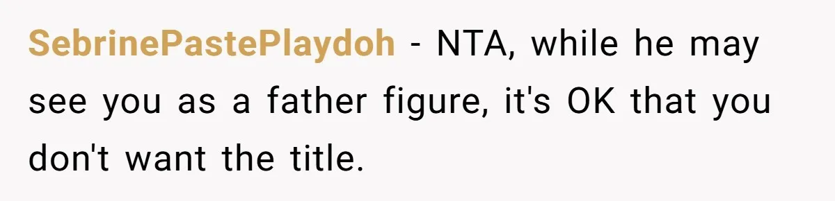 Teen Tells His Little Brother He’s Not His Dad, Then Hears Why The Child Thinks He Is SebrinePastePlaydoh − NTA, while he may see you as a father figure, it's OK that you don't want the title.