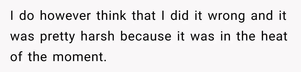 I do however think that I did it wrong and it was pretty harsh because it was in the heat of the moment.