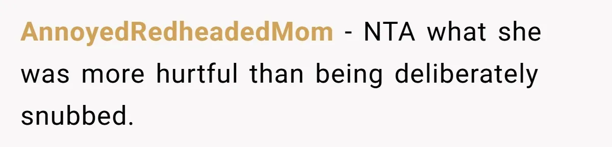 AnnoyedRedheadedMom − NTA what she was more hurtful than being deliberately snubbed.