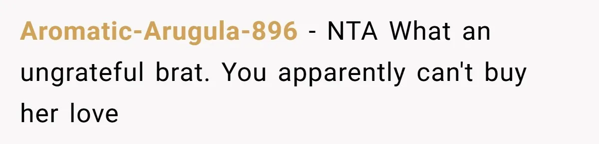 Aromatic-Arugula-896 − NTA What an ungrateful brat. You apparently can't buy her love