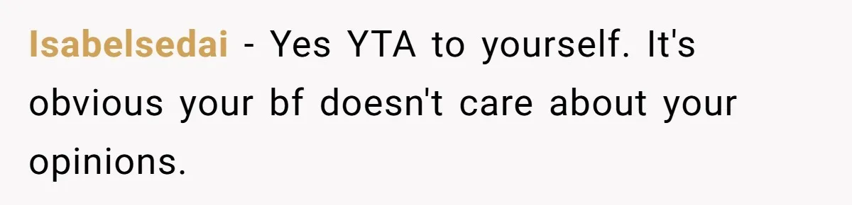 Woman Left Anxious After Boyfriend Threatens Breakups During Every Fight Isabelsedai − Yes YTA to yourself. It's obvious your bf doesn't care about your opinions.