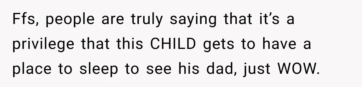 Ffs, people are truly saying that it’s a privilege that this CHILD gets to have a place to sleep to see his dad, just WOW.
