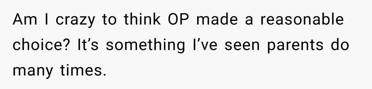 Am I crazy to think OP made a reasonable choice? It’s something I’ve seen parents do many times.