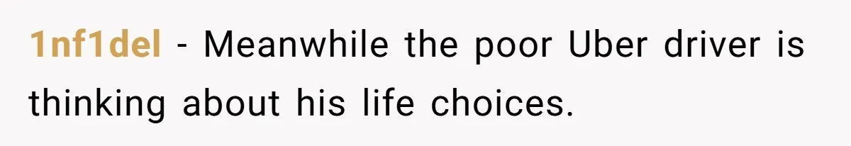 1nf1del − Meanwhile the poor Uber driver is thinking about his life choices.