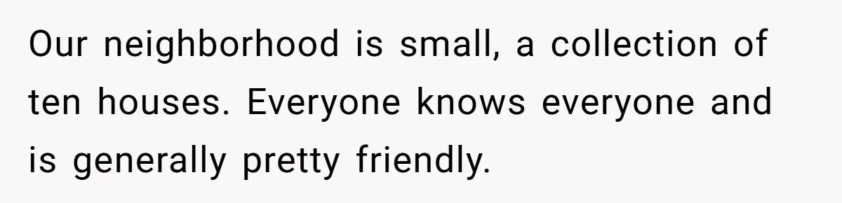 Our neighborhood is small, a collection of ten houses. Everyone knows everyone and is generally pretty friendly.