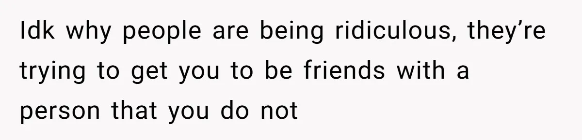 Idk why people are being ridiculous, they’re trying to get you to be friends with a person that you do not