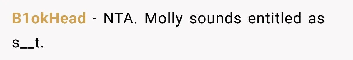 B1okHead − NTA. Molly sounds entitled as s__t.