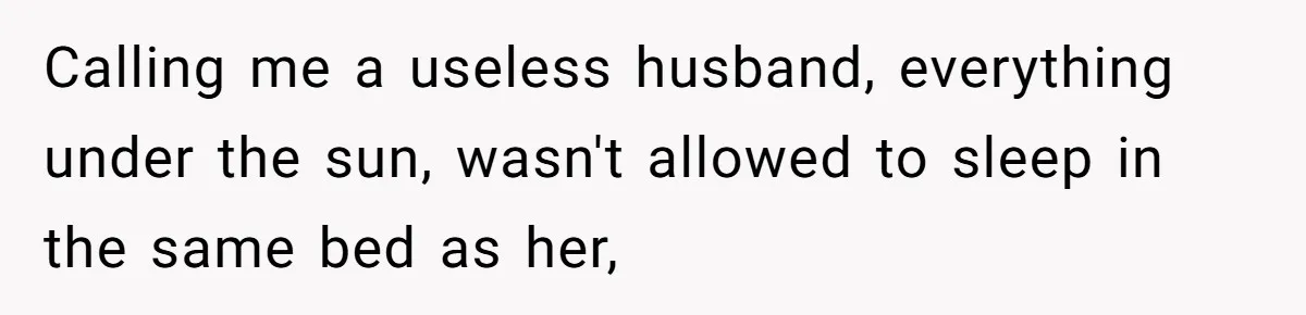 Calling me a useless husband, everything under the sun, wasn't allowed to sleep in the same bed as her,