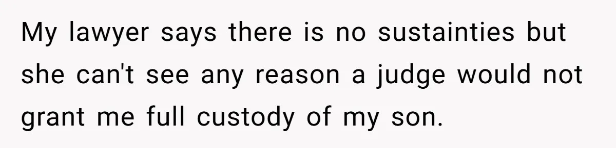 My lawyer says there is no sustainties but she can't see any reason a judge would not grant me full custody of my son.