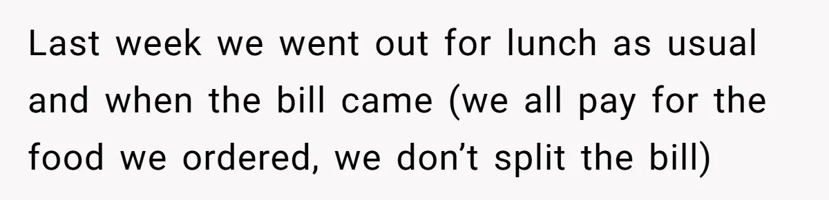 Last week we went out for lunch as usual and when the bill came (we all pay for the food we ordered, we don’t split the bill)