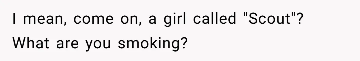 I mean, come on, a girl called "Scout"? What are you smoking?