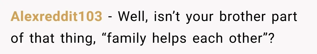 Alexreddit103 − Well, isn’t your brother part of that thing, “family helps each other”?