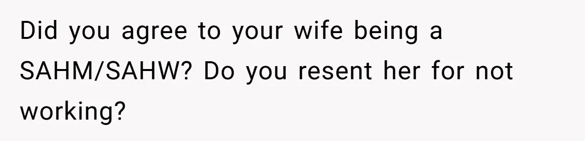 Did you agree to your wife being a SAHM/SAHW? Do you resent her for not working?