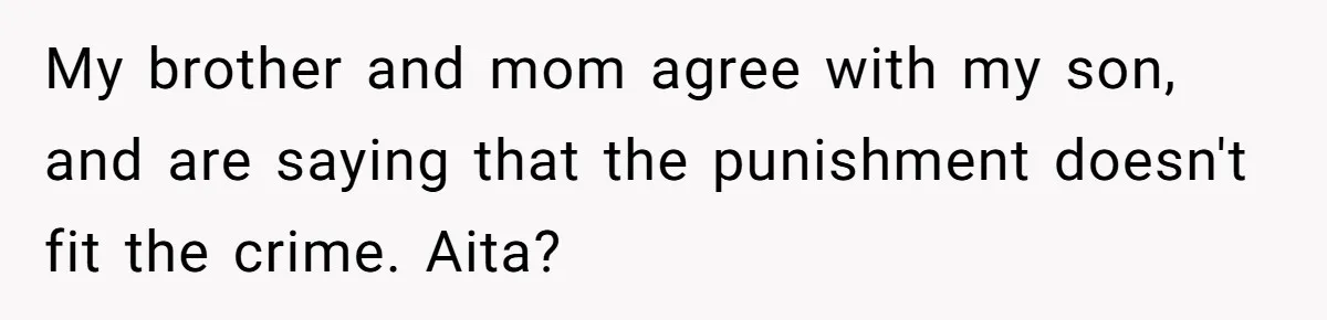 My brother and mom agree with my son, and are saying that the punishment doesn't fit the crime. Aita?