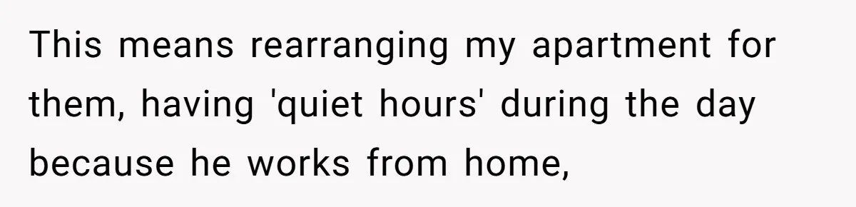 This means rearranging my apartment for them, having 'quiet hours' during the day because he works from home,
