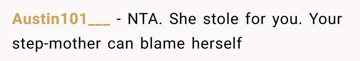 Austin101___ − NTA. She stole for you. Your step-mother can blame herself